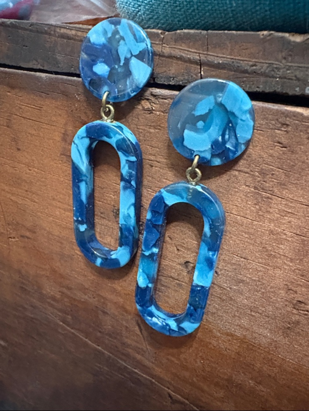 J. Crew Elegant blue marbled dangle earrings, resin